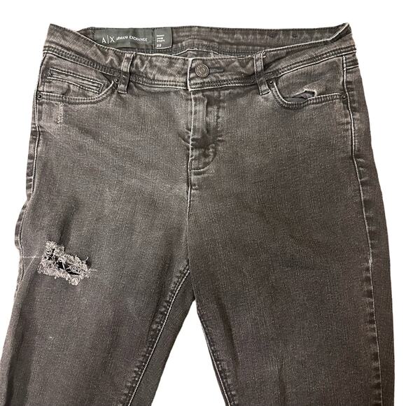Armani Exchange Skinny‎ Jeans Womens Size 29 Black Distressed See Details - Picture 1 of 8
